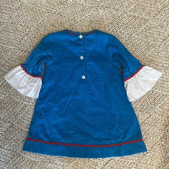 EUC Candyland royal Blue cord smocked reindeer Dress with ruffle bell sleeve 3t - Picture 3 of 3